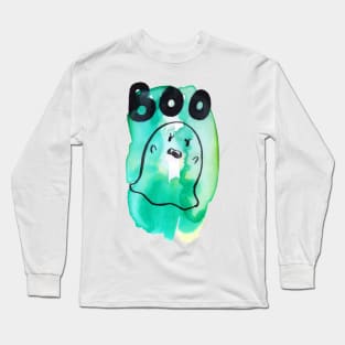 Boo - Green Watercolor Ghost Long Sleeve T-Shirt